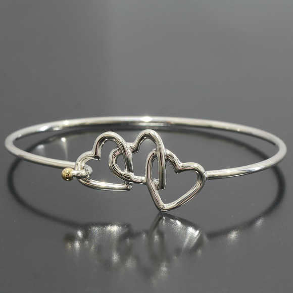 Tiffany Triple Heart Bracelet Bangle Silver Yellow Gold